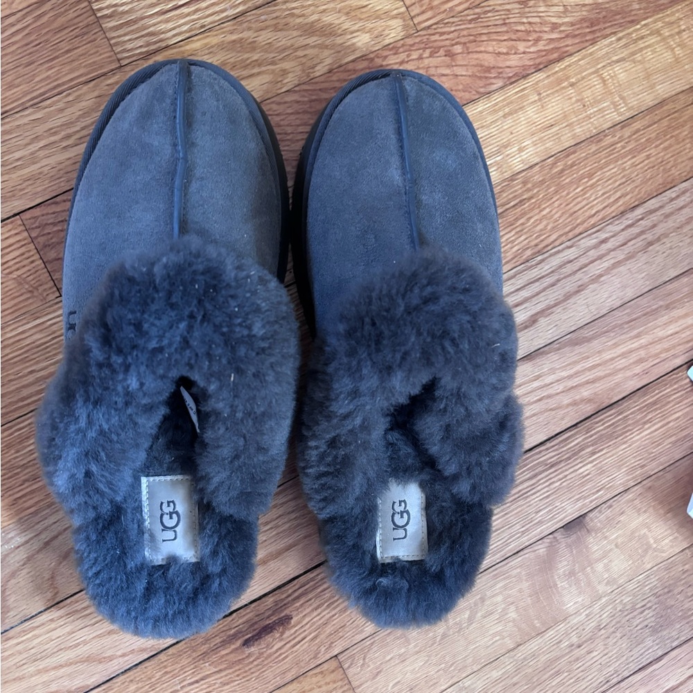 UGG Gray Shearling-Lined Slip-On Slippers